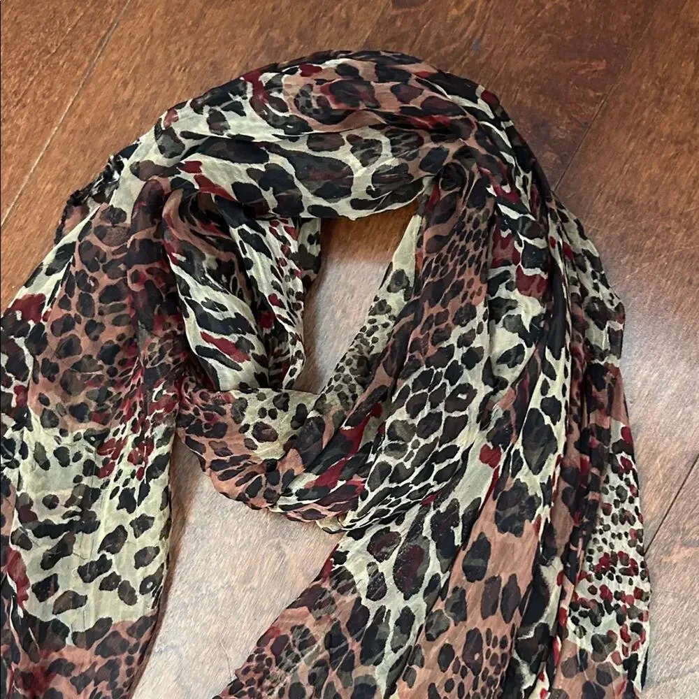 Leopard Print Oversized Rectangle Silky Scarf, Hand Rolled